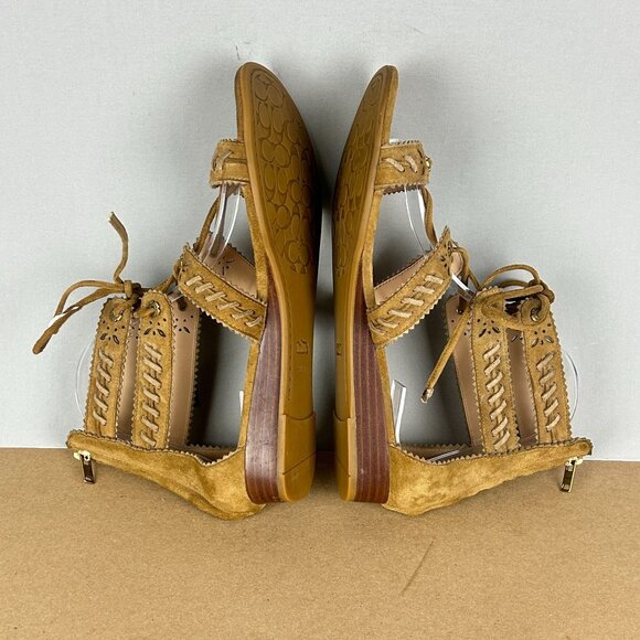 Coach Via Demi Wedge Sandals Tassel Lace Up Womens 8.5 Tan Leather - Picture 6 of 10